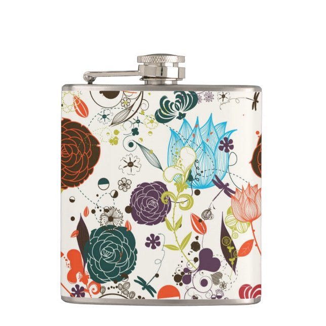 Retro Floral Pattern 2 Hip Flask (Front)