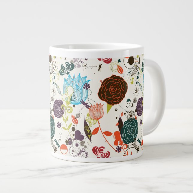 Retro Floral Pattern 2 Large Coffee Mug (Front Right)