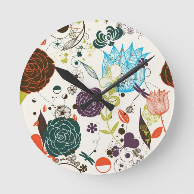 Retro Floral Pattern 2 Round Clock (Front)