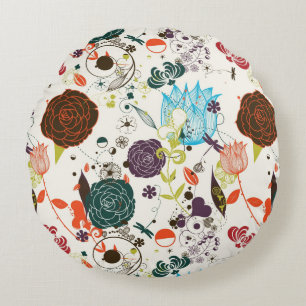 Retro Floral Pattern 2 Round Cushion