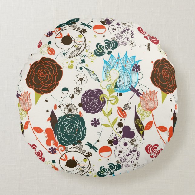Retro Floral Pattern 2 Round Cushion (Front)