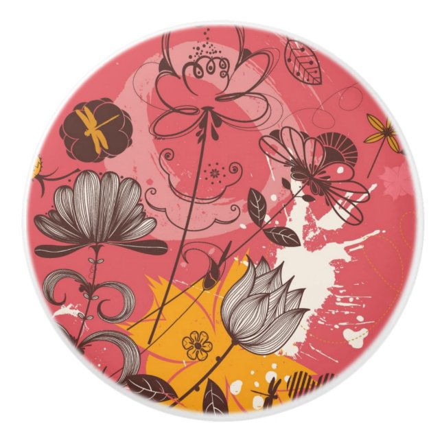 Retro floral pattern 4 ceramic knob (Front)