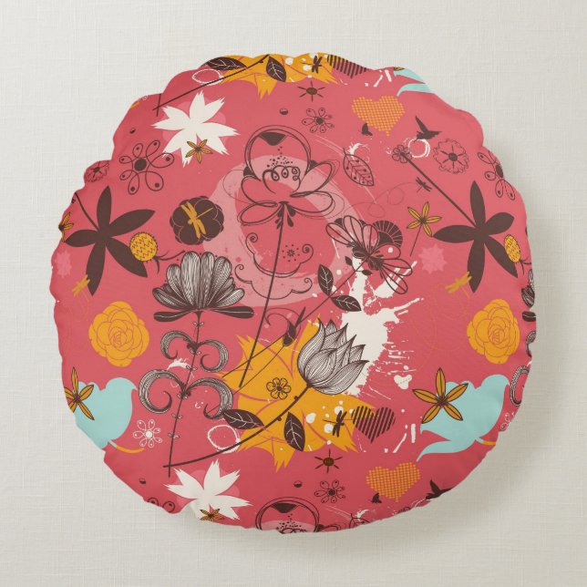 Retro floral pattern 7 round cushion (Front)