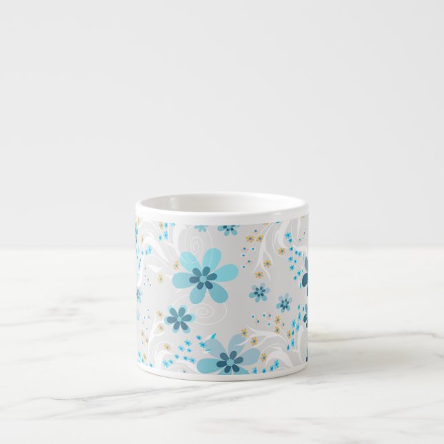 Retro , floral pattern , blue , grey espresso cup (Front)