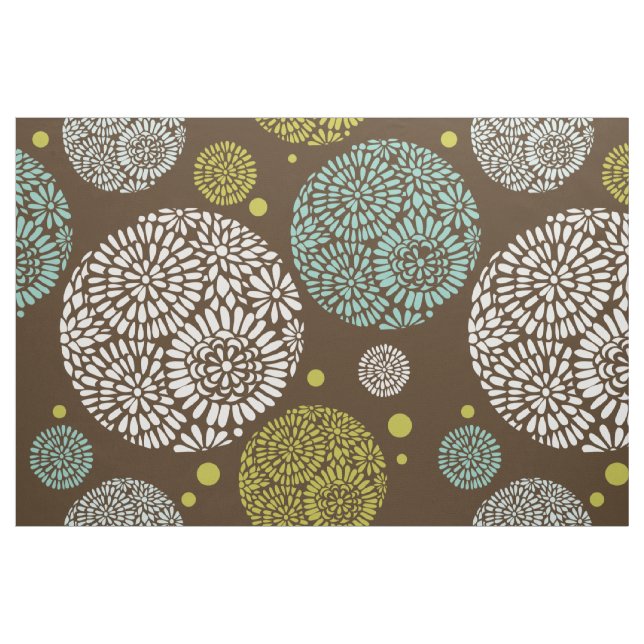 Retro Floral Pattern Brown White Blue & Yellow Fabric (Fat Quarter)