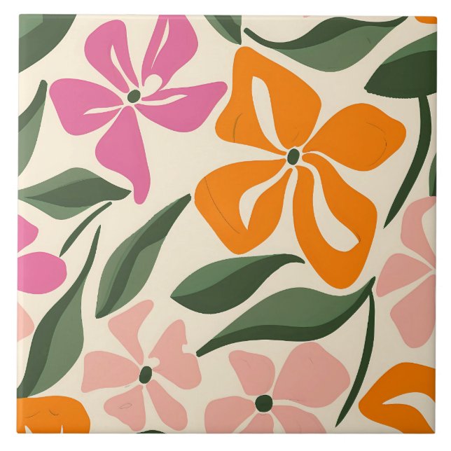 Retro floral pattern ceramic tile (Front)
