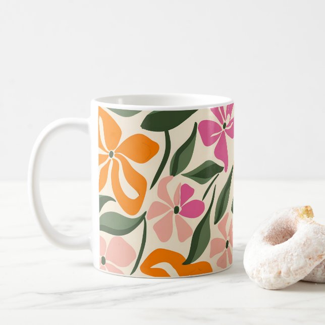 Retro floral pattern coffee mug (With Donut)