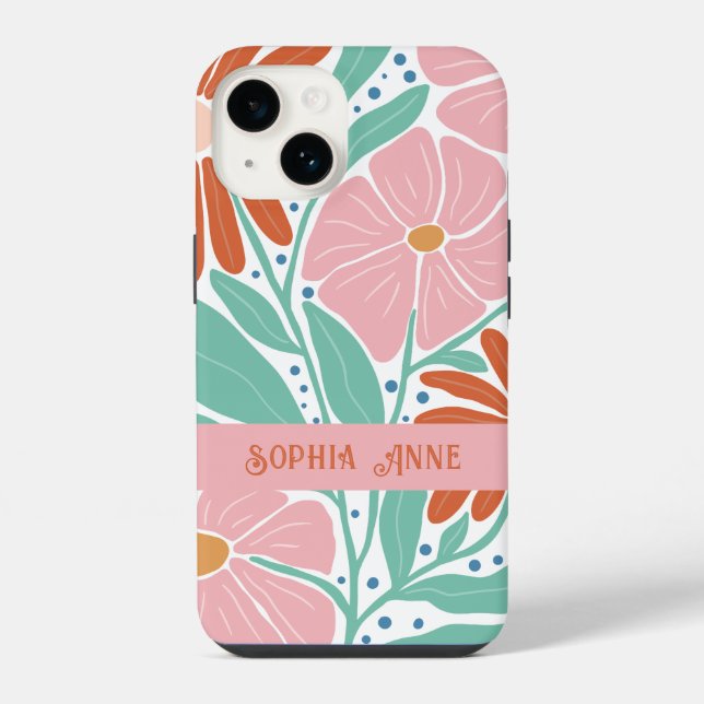 Retro Floral Pattern Custom Name iPhone Case (Back)