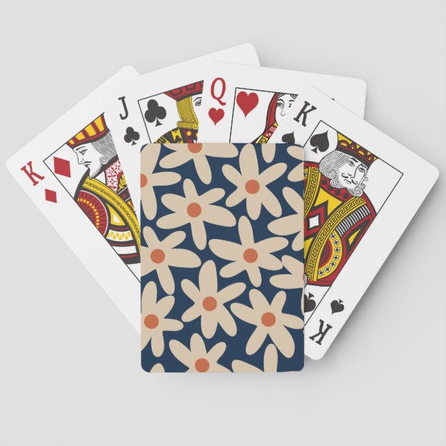 Retro Floral Pattern Daisy Time Scandi Flowers Playing Cards (Back)