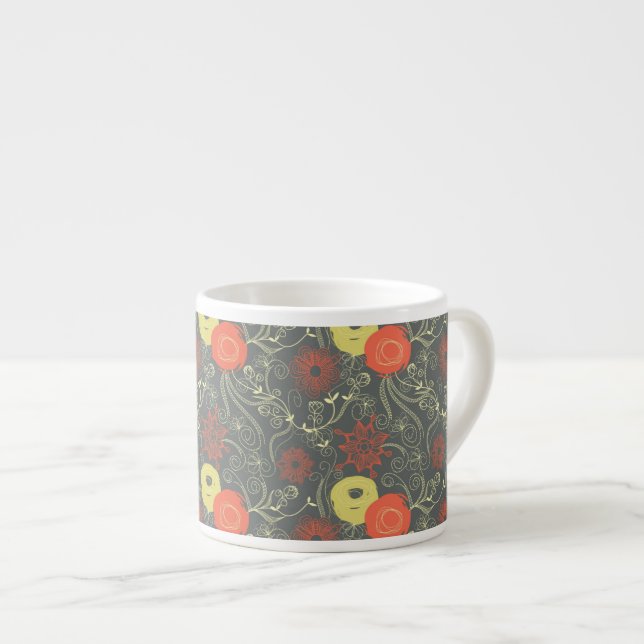 Retro floral pattern espresso cup (Front Right)