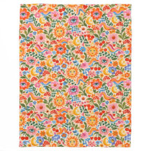Retro Floral Pattern Fleece Blanket