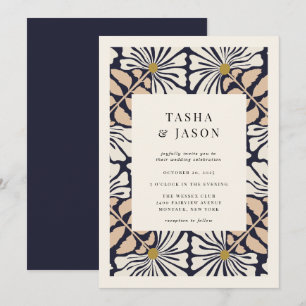 Retro Floral Pattern Frame Wedding Invitation