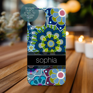 Retro Floral Pattern Illustration with Name iPhone 15 Case