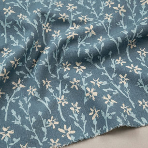Retro floral pattern in boho style. Blue sakura. Fabric