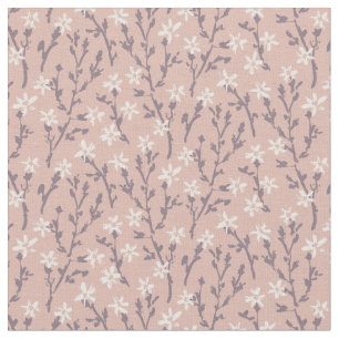 Retro floral pattern in boho style. Pink sakura. Fabric
