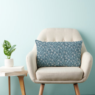 Retro floral pattern in boho style. Pink sakura. Lumbar Cushion