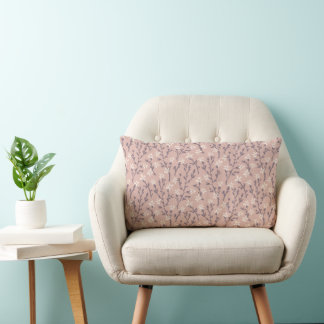 Retro floral pattern in boho style. Pink sakura. Lumbar Cushion