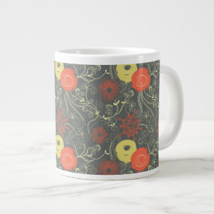 Retro floral pattern large coffee mug