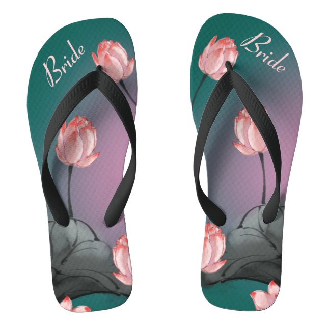 Retro Floral Pattern Lotus Wedding Bride Thongs (Footbed)
