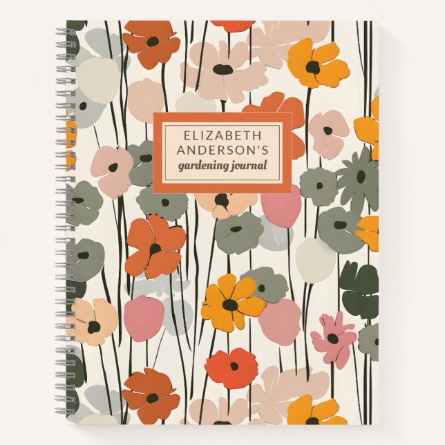 Retro Floral Pattern Monogram Gardening Journal (Front)