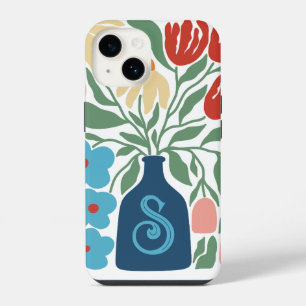 Retro Floral Pattern Monogram Initial iPhone 14 Case