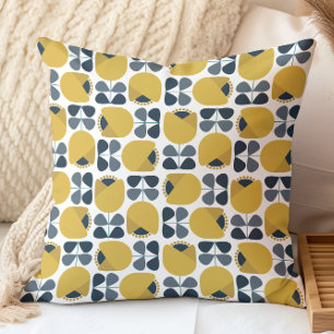 Retro Floral Pattern Navy, Grey, Mustard Yellow Cushion