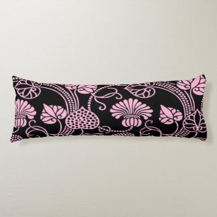 Retro Floral Pattern Pink on Black Body Cushion
