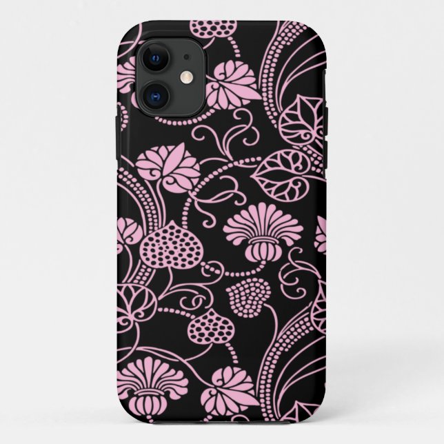 Retro Floral Pattern Pink on Black Case-Mate iPhone Case (Back)