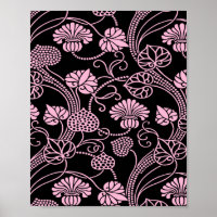 Retro Floral Pattern Pink on Black