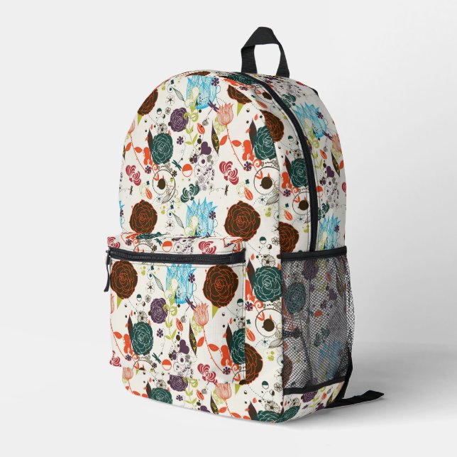 Retro Floral Pattern Printed Backpack (Back Corner Right)