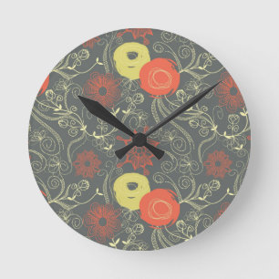 Retro floral pattern round clock