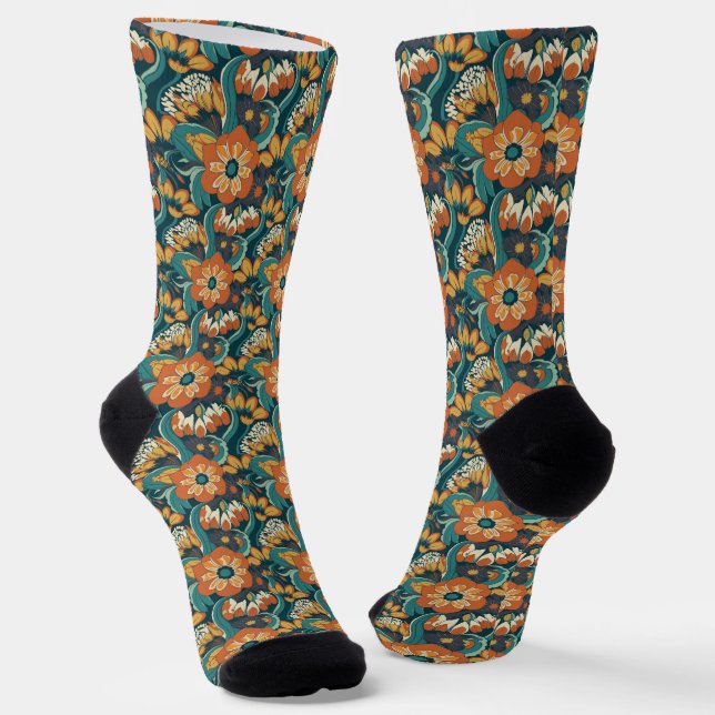 Retro Floral Pattern Socks (Angled)