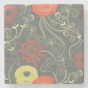 Retro floral pattern stone coaster