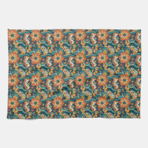 Retro Floral Pattern Tea Towel