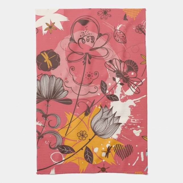 Retro floral pattern tea towel (Vertical)