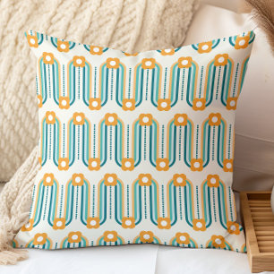 Retro Floral Pattern Teal Aqua Orange Cushion