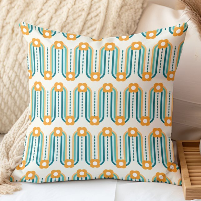 Retro Floral Pattern Teal Aqua Orange Cushion (Creator Uploaded)