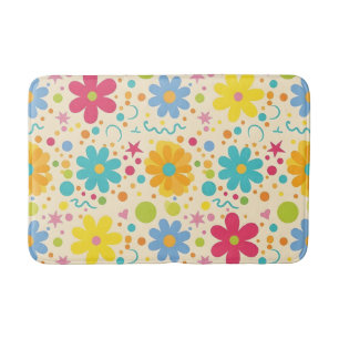 Retro Floral Pattern Vibrant Colourful Daisy Flowe Bath Mat