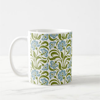 Retro Floral Pattern | Vintage Blue Green Botanica Coffee Mug