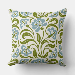 Retro Floral Pattern Vintage Blue Green Botanica Cushion