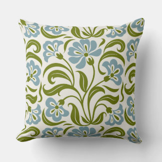 Retro Floral Pattern | Vintage Blue Green Botanica Cushion