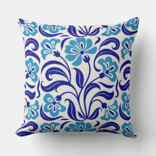 Retro Floral Pattern Vintage Blue Green Botanica Cushion