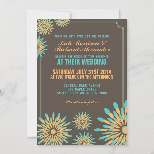 Retro Floral Pattern Wedding Invitation (Front)