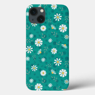 Retro floral pattern. White daisies on a turquoise iPhone 13 Case