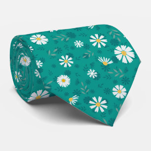 Retro floral pattern. White daisies on a turquoise Tie