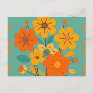 Retro Floral Pattern with Abstract Shapes in Warm Postcard
