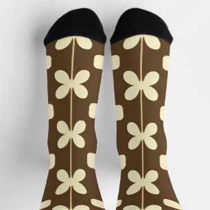 Retro Floral Pattern with Brown and Beige Socks