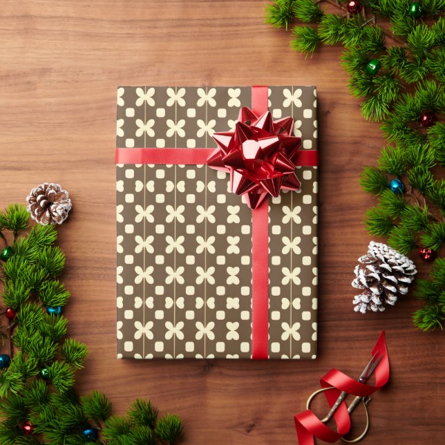 Retro Floral Pattern with Brown and Beige Wrapping Paper (Holiday Gift)