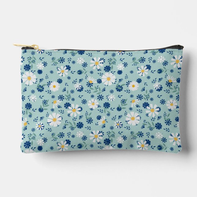 Retro floral pattern with daisies. accessory pouch (Front)