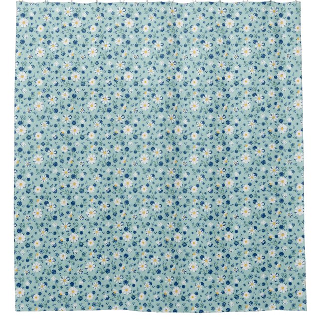 Retro floral pattern with daisies. shower curtain (Front)